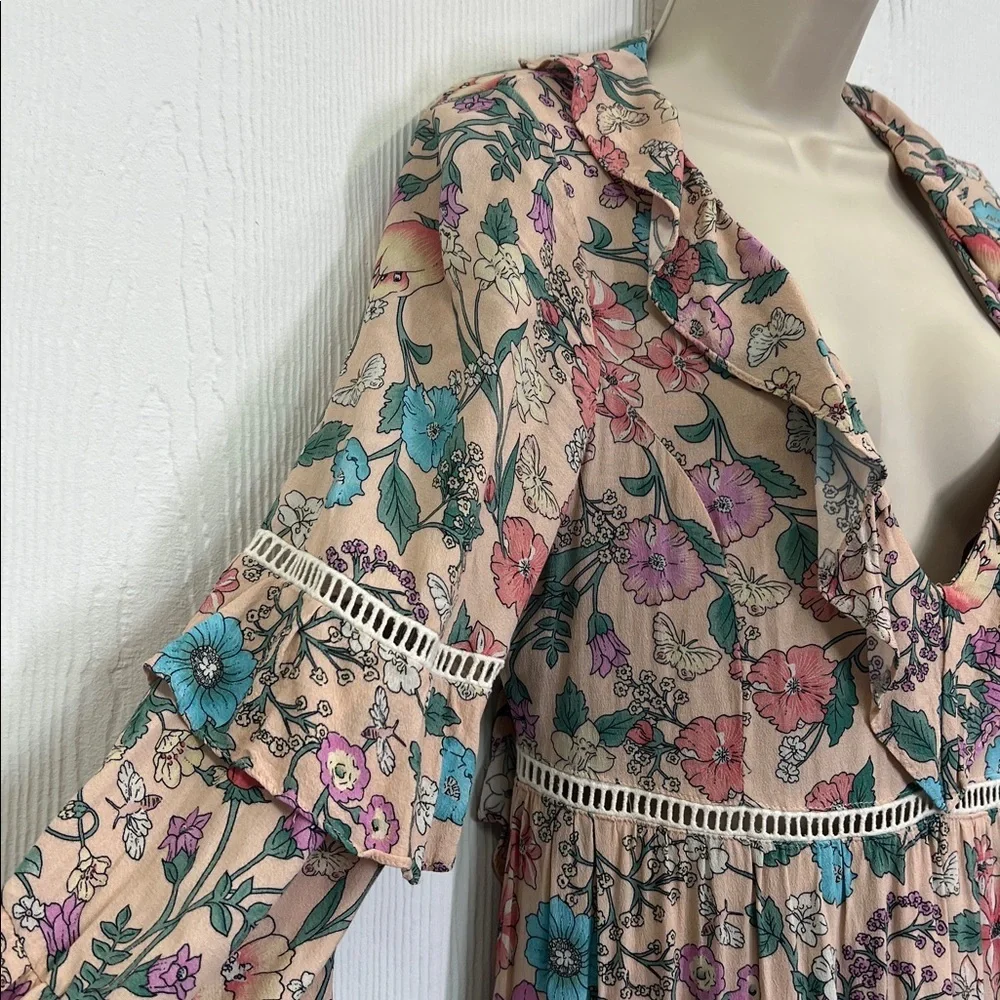Spell - Sayulita Frill Colorful Floral V Neck Long Sleeve Midi Dress Size Medium - Picture 5 of 14